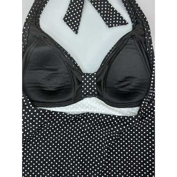 Lands' End women's 6L black and white dot tankini swim top halter tie - Picture 6 of 6